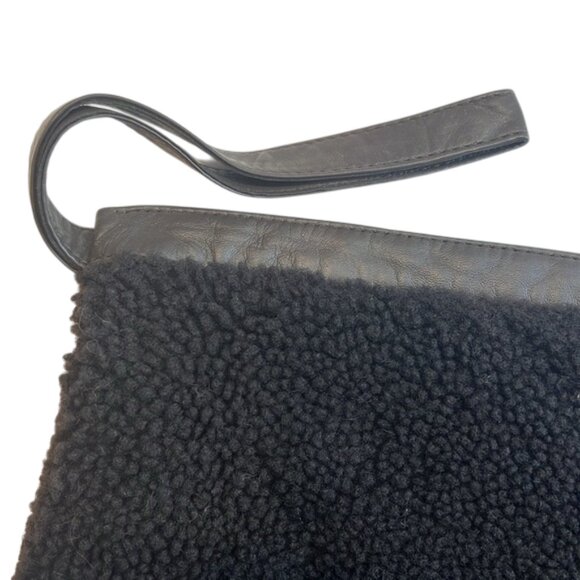 VIAVENETO "Delilah" Curly Shearling Wristlet In Dark Chocolate Brown - Picture 4 of 4